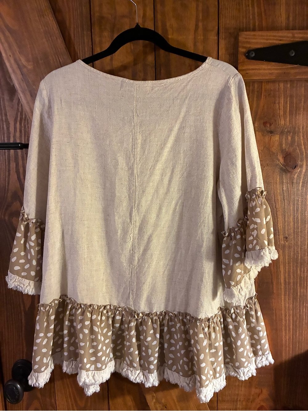 Cream Tunic with Tan Ruffle Trim - Picture 2 of 2
